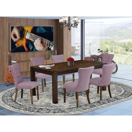 East West Furniture 7 Piece Lismore Dining Room Table Set - Distressed Jacobean LMGA7-77-40